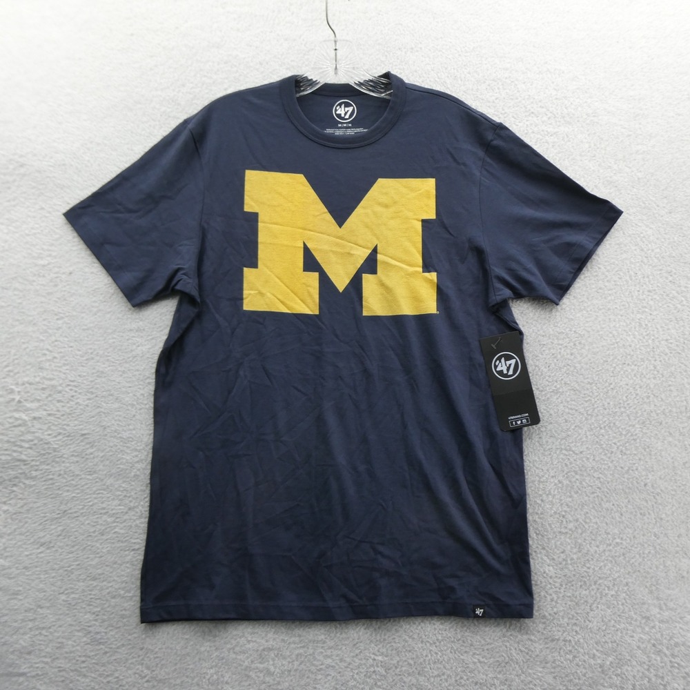 47 Brand Shirt Mens Medium Michigan Wolverines Navy Blue Block M Cotton Logo